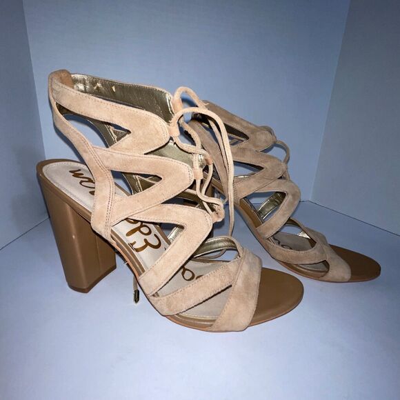 Sam Edelman Tan Nude Suede Lace-Up  Heeled‎ Sandals Women's Size 9 - Picture 1 of 4